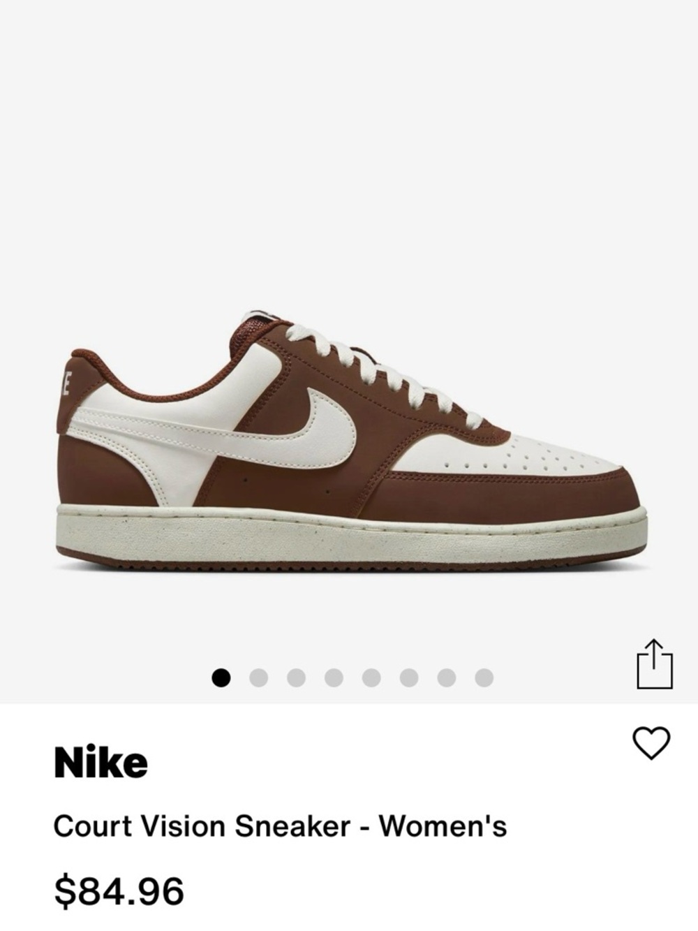Nike Court Vision Low Top Sneaker in Brown and White